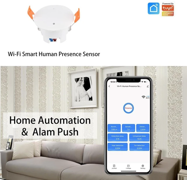 Alt view image 3 of 6 - Presence Sensor, Smart Motion Sensor WiFi 5.8GHz Radar MmWave Presence Sensor Movement Body Motion Sensor with Luminance/Distance Detection 110/220V Ceiling Mount Tuya Smart Life Home