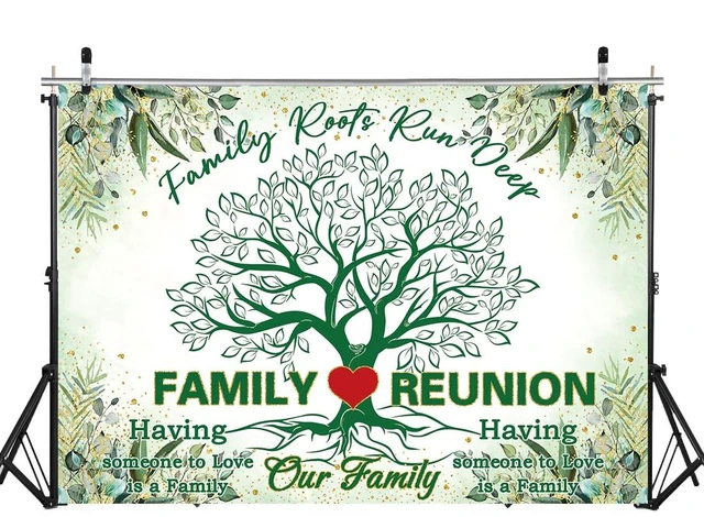 Alt view image 2 of 7 - Family Reunion Backdrop 8x6FT Green Our Family Tree Reunion Decorations Photography Background Welcome Family Gathering Party Supplies Photo Props