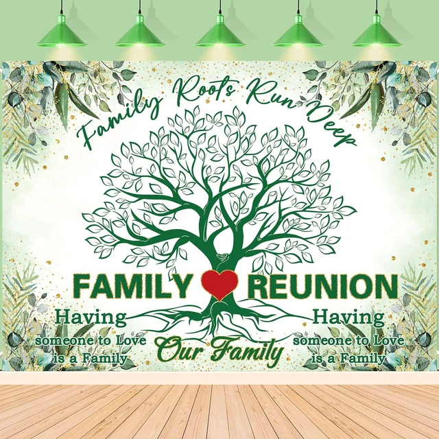 Main image of Family Reunion Backdrop 8x6FT Green Our Family Tree Reunion Decorations Photography Background Welcome Family Gathering Party Supplies Photo Props