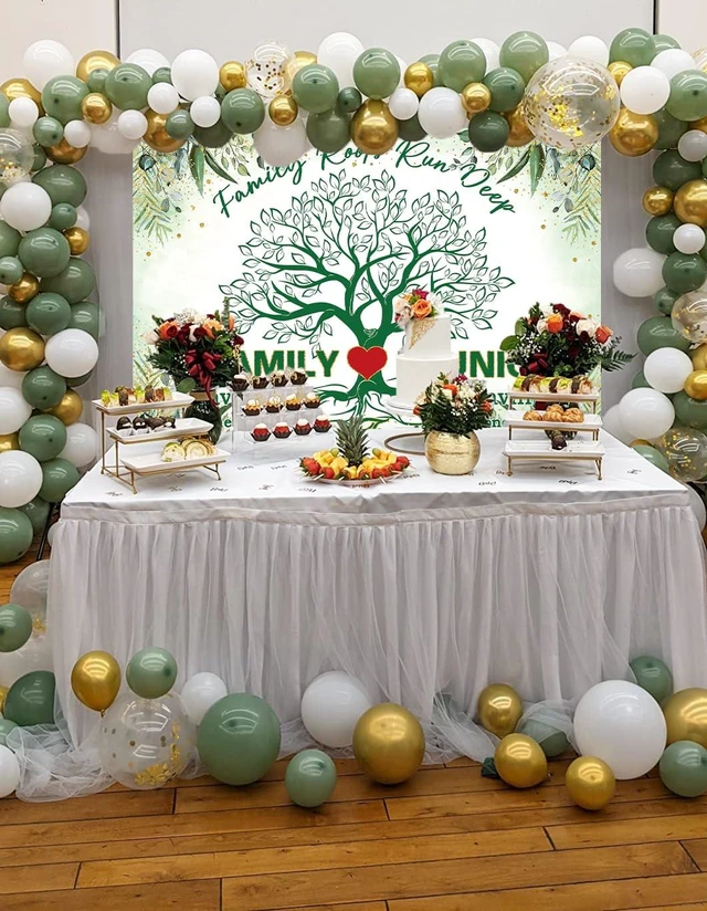 Alt view image 4 of 7 - Family Reunion Backdrop 8x6FT Green Our Family Tree Reunion Decorations Photography Background Welcome Family Gathering Party Supplies Photo Props