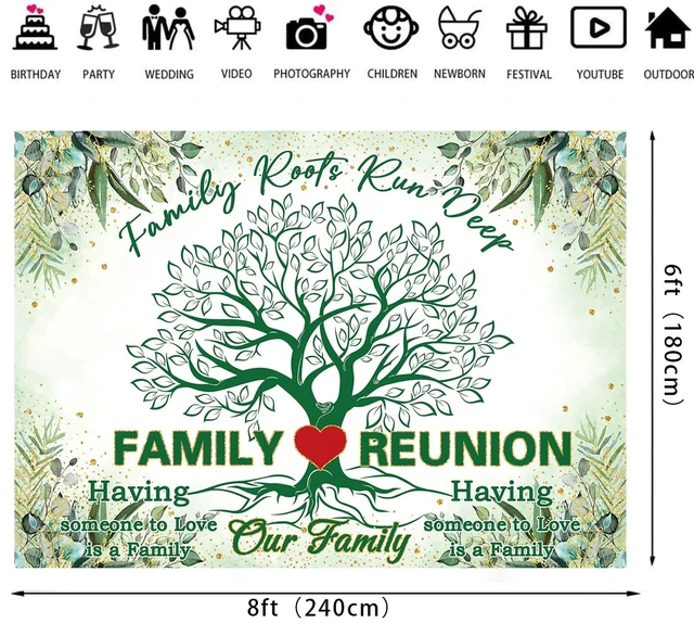 Alt view image 6 of 7 - Family Reunion Backdrop 8x6FT Green Our Family Tree Reunion Decorations Photography Background Welcome Family Gathering Party Supplies Photo Props