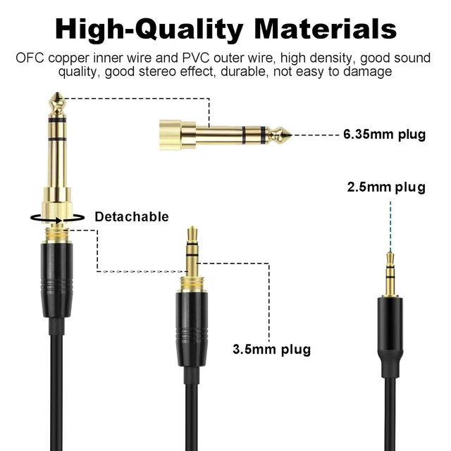 Alt view image 3 of 6 - QC45 Coiled Audio Cable,Replacement Audio Cable Cord Compatible with Bose QC45/QC35/QC35 II/NC700 Headphones,2.5mm to 3.5mm(1/8") Extension Wire with 6.35mm(1/4") 6-16ft (Black)
