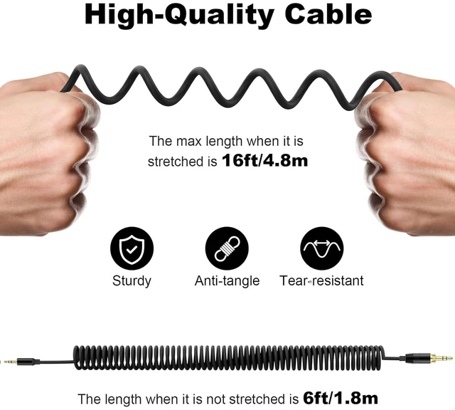 Alt view image 4 of 6 - QC45 Coiled Audio Cable,Replacement Audio Cable Cord Compatible with Bose QC45/QC35/QC35 II/NC700 Headphones,2.5mm to 3.5mm(1/8") Extension Wire with 6.35mm(1/4") 6-16ft (Black)