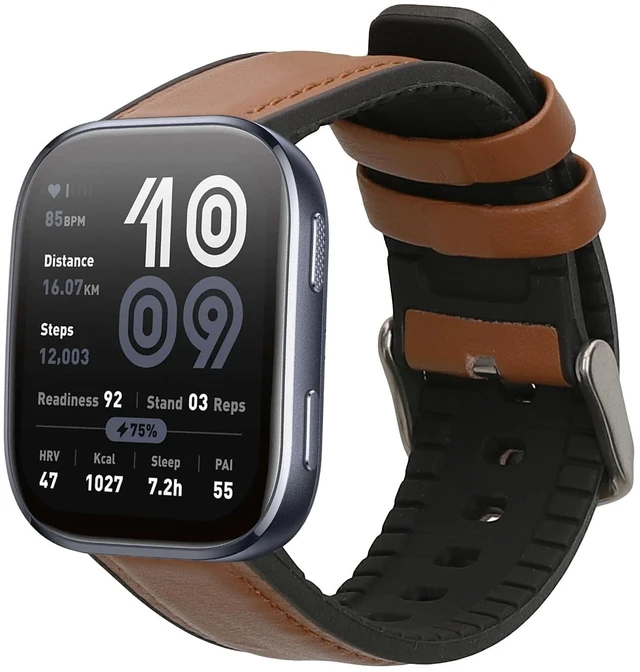 Main image of Strap Compatible with 22mm Amazfit Bip 6 / Bip 5 / GTS 3 / Balance 2 Strap - Silicone and Leather Sport Wristband