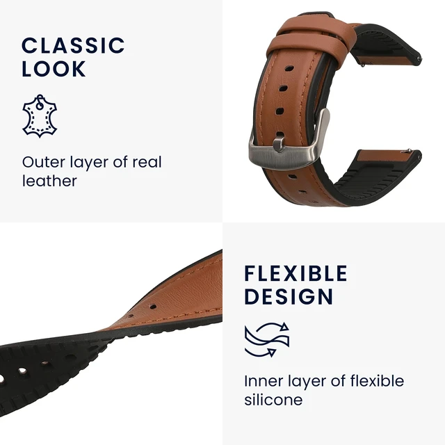 Alt view image 3 of 7 - Strap Compatible with 22mm Amazfit Bip 6 / Bip 5 / GTS 3 / Balance 2 Strap - Silicone and Leather Sport Wristband