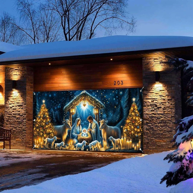 Alt view image 2 of 7 - 16X7FT Christmas Nativity Scene Garage Door Decorations Cover Xmas New Year Manger Religious Jesus Christian Party Decor Garage Door Buddy for Outdoor Indoor Wall Window Yard