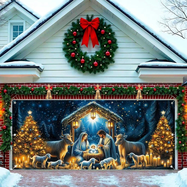 Main image of 16X7FT Christmas Nativity Scene Garage Door Decorations Cover Xmas New Year Manger Religious Jesus Christian Party Decor Garage Door Buddy for Outdoor Indoor Wall Window Yard