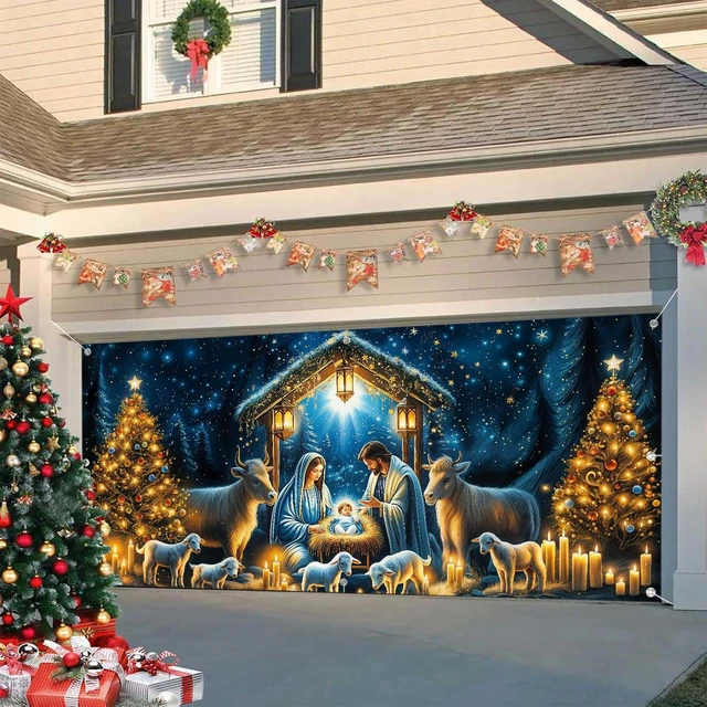 Alt view image 3 of 7 - 16X7FT Christmas Nativity Scene Garage Door Decorations Cover Xmas New Year Manger Religious Jesus Christian Party Decor Garage Door Buddy for Outdoor Indoor Wall Window Yard
