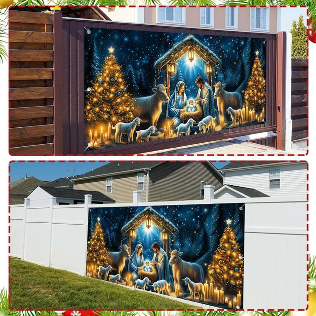 Alt view image 4 of 7 - 16X7FT Christmas Nativity Scene Garage Door Decorations Cover Xmas New Year Manger Religious Jesus Christian Party Decor Garage Door Buddy for Outdoor Indoor Wall Window Yard