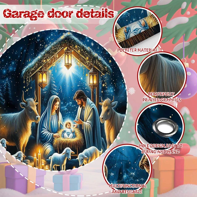 Alt view image 5 of 7 - 16X7FT Christmas Nativity Scene Garage Door Decorations Cover Xmas New Year Manger Religious Jesus Christian Party Decor Garage Door Buddy for Outdoor Indoor Wall Window Yard