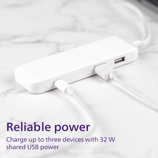 Alt view image 2 of 7 - USB Slim Charger, 2 USB-A, 1 USB-C, 5ft Braided Extension Cable Desktop Charging Station, Nightstand Power Hub, Multiport Charger, Night Stand, Desk, Multiple Devices, DLK2506C/27