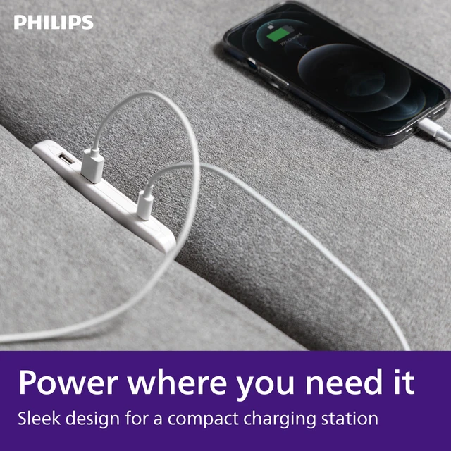 Alt view image 7 of 7 - USB Slim Charger, 2 USB-A, 1 USB-C, 5ft Braided Extension Cable Desktop Charging Station, Nightstand Power Hub, Multiport Charger, Night Stand, Desk, Multiple Devices, DLK2506C/27
