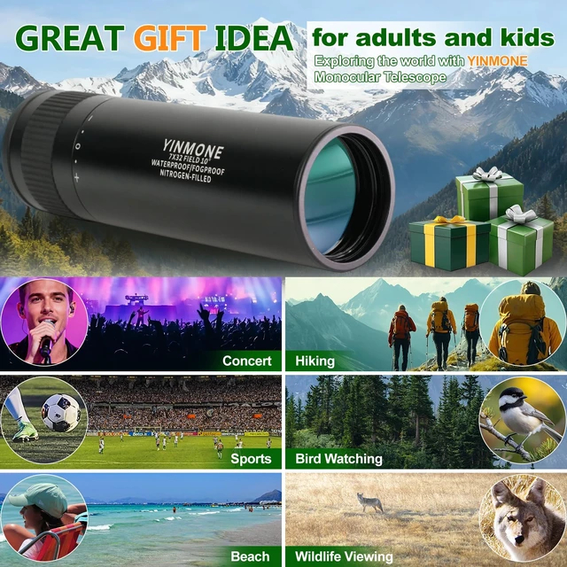 Alt view image 2 of 7 - 7x32 Monocular Telescope for Adults Metal Body IPX7 Waterproof BAK4 FMC Compact Pocket Monocular Bird Watching Hunting Hiking Camping Travel Low Light Vision Heavy Duty Small Gift For Men
