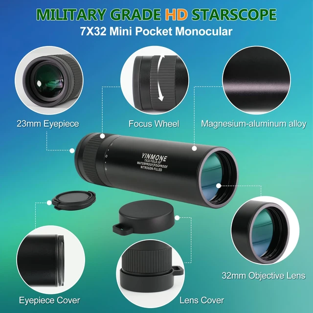 Alt view image 3 of 7 - 7x32 Monocular Telescope for Adults Metal Body IPX7 Waterproof BAK4 FMC Compact Pocket Monocular Bird Watching Hunting Hiking Camping Travel Low Light Vision Heavy Duty Small Gift For Men