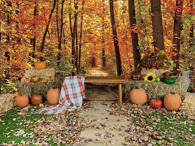 Alt view image 3 of 7 - Autumn Forest Backdrop Maple Leaf Forest Mountain Road Realistic Natural Photography Background Autumn Harvest Birthday Party Decoration 8x6FT