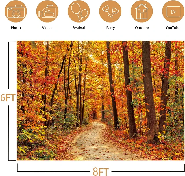 Alt view image 6 of 7 - Autumn Forest Backdrop Maple Leaf Forest Mountain Road Realistic Natural Photography Background Autumn Harvest Birthday Party Decoration 8x6FT