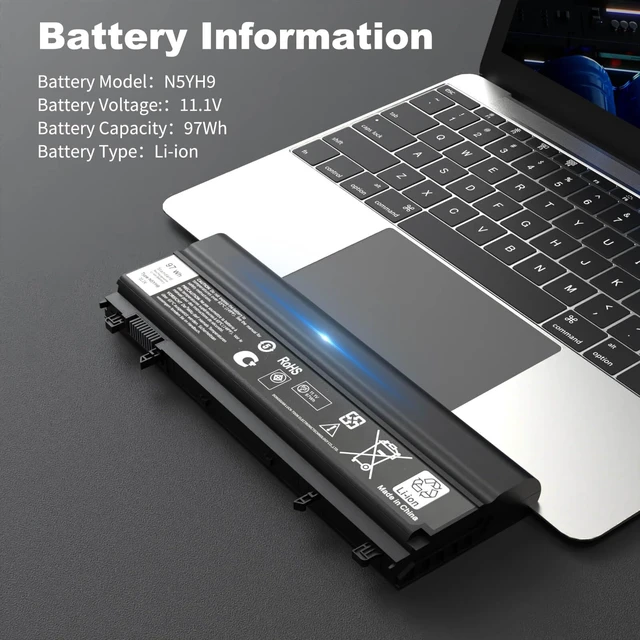 Alt view image 2 of 7 - 97Wh N5YH9 Laptop Battery Compatible with Dell Latitude E5440 E5540 Series 11.1V VVONF 0M7T5F 0K8HC 1N9C0 7W6K0 VV0NF F49WX NVWGM CXF66 WGCW6