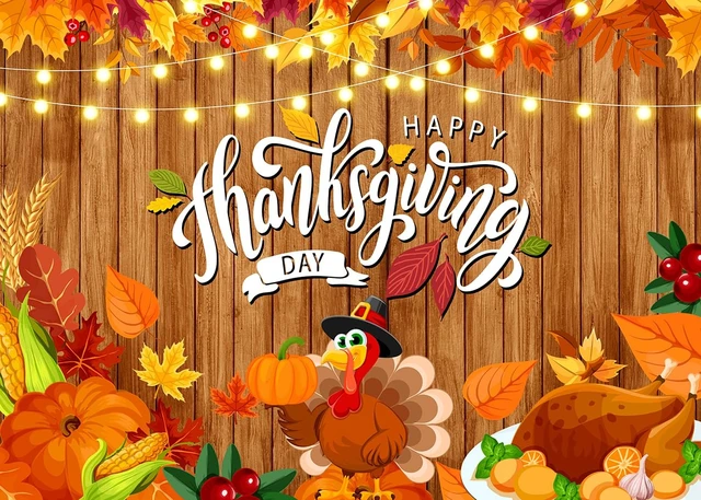 Alt view image 2 of 7 - Happy Thanksgiving Backdrop - Fall Turkey Pumpkin Brown Wood Photography Background - Welcome Autumn Harvest Party Decorations - 8x6FT