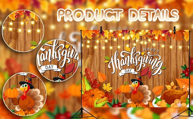 Alt view image 7 of 7 - Happy Thanksgiving Backdrop - Fall Turkey Pumpkin Brown Wood Photography Background - Welcome Autumn Harvest Party Decorations - 8x6FT