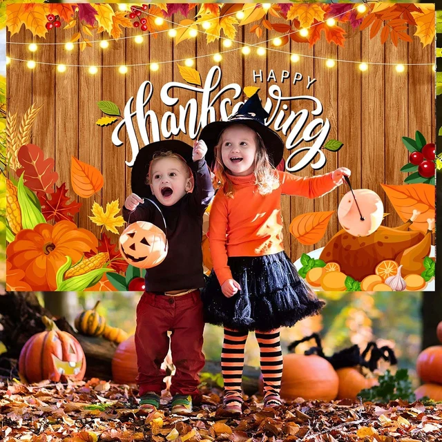 Alt view image 4 of 7 - Happy Thanksgiving Backdrop - Fall Turkey Pumpkin Brown Wood Photography Background - Welcome Autumn Harvest Party Decorations - 8x6FT