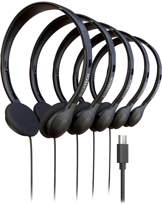 Main image of 5 Pack Bulk Wired On-Ear Headphones with USB Type-C Connector, Black