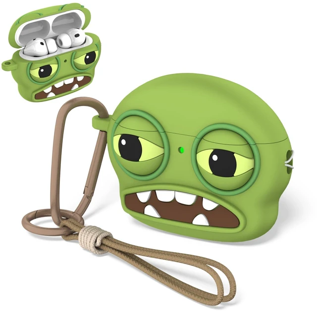 Main image of for AirPods Pro 3 Case, Funny 3D Cartoon Ugly Protective Soft Silicone Case Cover with Keychain & Lanyard (Green)