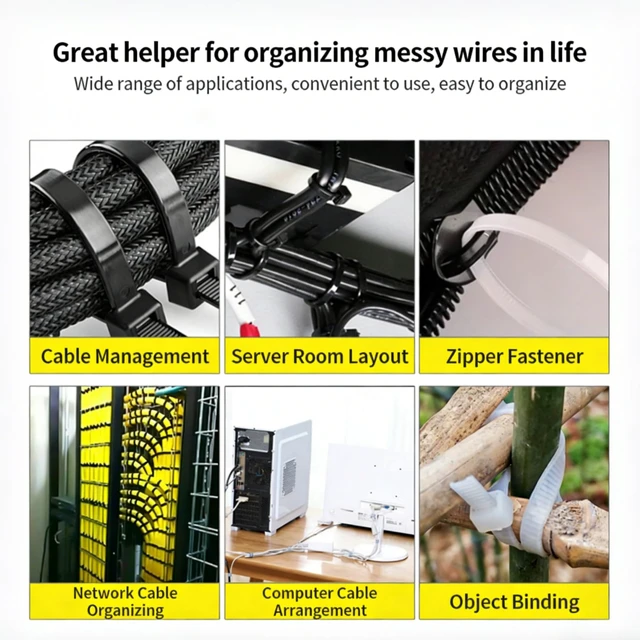 Alt view image 7 of 7 - Black Zip Ties with Screw Mounting Hole, Cable Ties for Wire Management and Organization (100, 8" ZIP TIES + SCREWS)