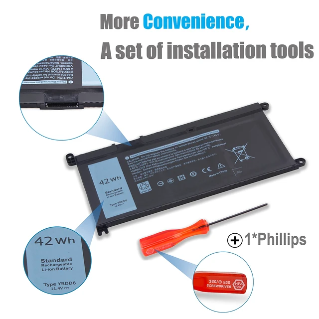 Alt view image 4 of 7 - 42Wh YRDD6 Battery for Dell Inspiron 15 3000 5000 3582 3583 35845584 5593 for 3501 3593 5594 5598 5585, Inspiron 14 5481 5482 5485 3493 5491 5493 Latitude 3310 Vostro 5590 2-in-1
