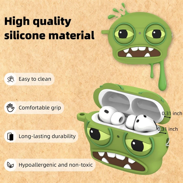 Alt view image 5 of 7 - for AirPods Pro 3 Case, Funny 3D Cartoon Ugly Protective Soft Silicone Case Cover with Keychain & Lanyard (Green)
