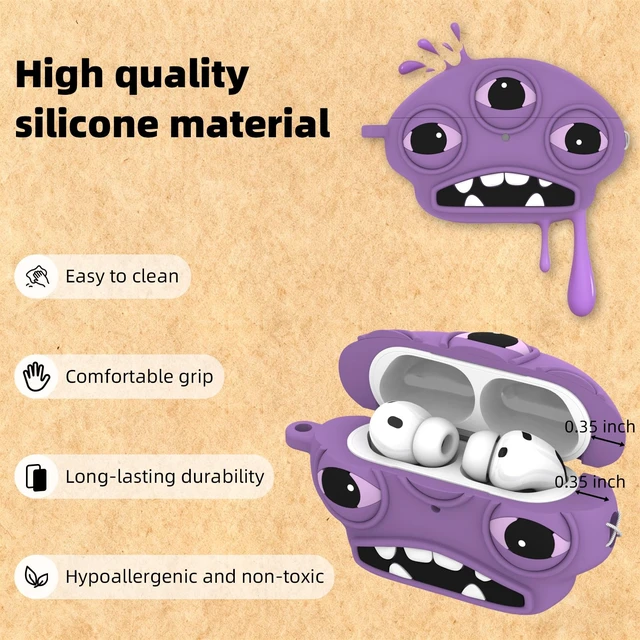 Alt view image 5 of 7 - for AirPods Pro 3 Case, Funny 3D Cartoon Ugly Protective Soft Silicone Case Cover with Keychain & Lanyard (Purple)