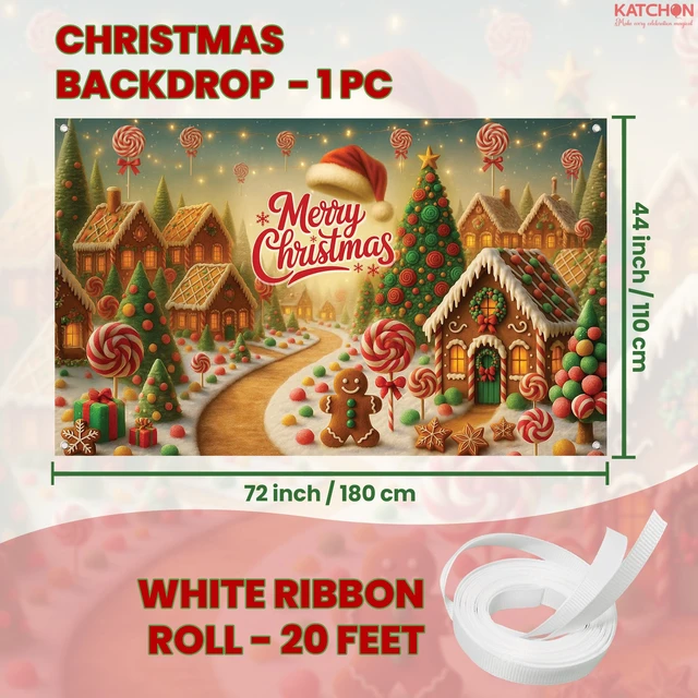 Alt view image 2 of 5 - Merry Christmas Banner 72x44 Inch Wall Backdrop for Christmas Decorations Indoor, Outdoor, Gingerbread Banner for Xmas Decorations, Holiday Party Decor