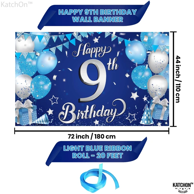 Alt view image 2 of 7 - Blue Happy 9th Birthday Decorations Banner 72x44 Inch 9th Birthday Decorations for Boys, Girls, Happy Bday Decor, Bday Backdrop Banner for Blue Party Decorations