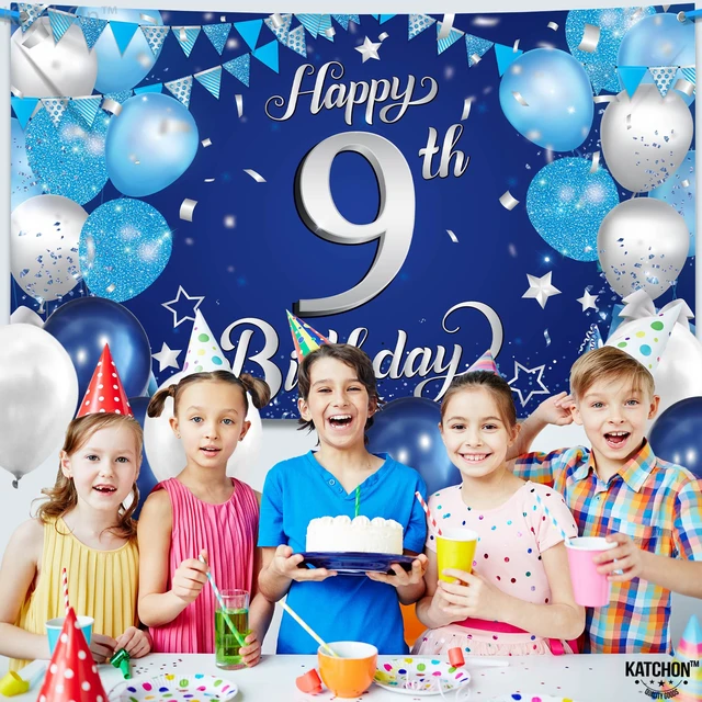 Alt view image 5 of 7 - Blue Happy 9th Birthday Decorations Banner 72x44 Inch 9th Birthday Decorations for Boys, Girls, Happy Bday Decor, Bday Backdrop Banner for Blue Party Decorations