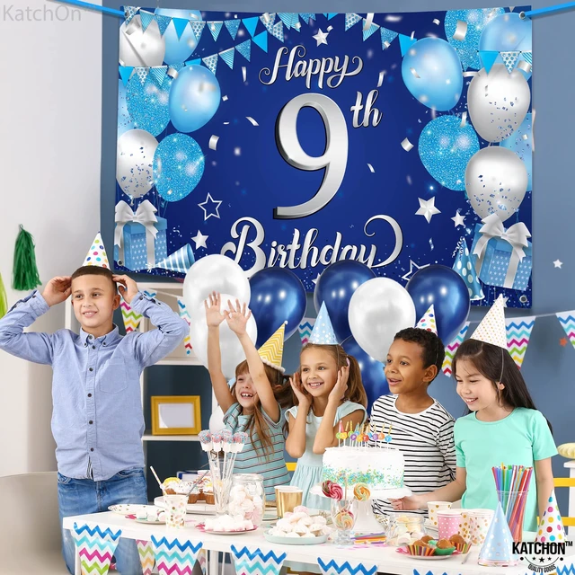 Alt view image 4 of 7 - Blue Happy 9th Birthday Decorations Banner 72x44 Inch 9th Birthday Decorations for Boys, Girls, Happy Bday Decor, Bday Backdrop Banner for Blue Party Decorations