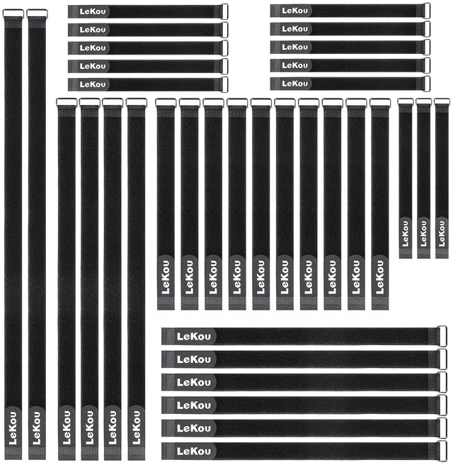 Main image of 35 Pack Cable Straps,8"-12"-18"-24"-30" Reusable Cable Ties, Hook and Loop with Metal Buckle, Fastening Securing for Cord Organizer Wire Management