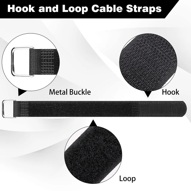 Alt view image 3 of 7 - 35 Pack Cable Straps,8"-12"-18"-24"-30" Reusable Cable Ties, Hook and Loop with Metal Buckle, Fastening Securing for Cord Organizer Wire Management