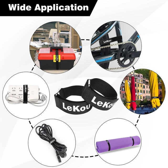 Alt view image 6 of 7 - 35 Pack Cable Straps,8"-12"-18"-24"-30" Reusable Cable Ties, Hook and Loop with Metal Buckle, Fastening Securing for Cord Organizer Wire Management