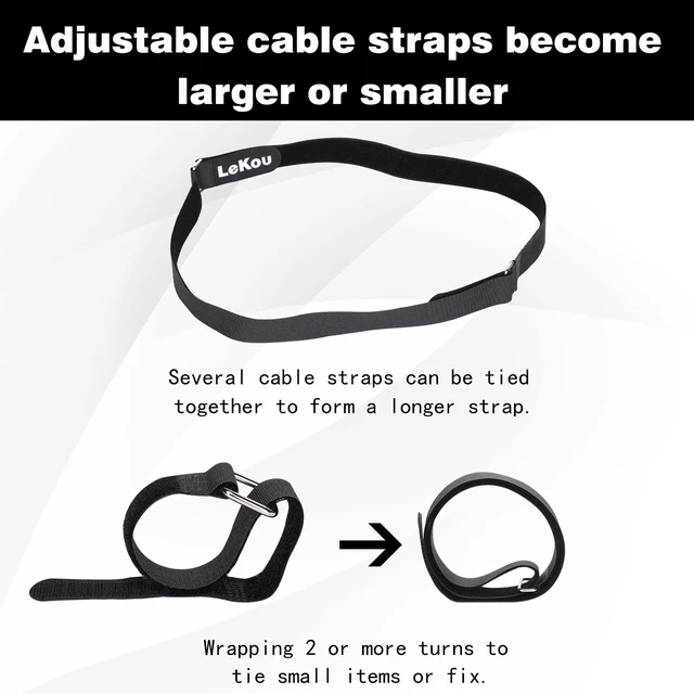 Alt view image 5 of 7 - 35 Pack Cable Straps,8"-12"-18"-24"-30" Reusable Cable Ties, Hook and Loop with Metal Buckle, Fastening Securing for Cord Organizer Wire Management