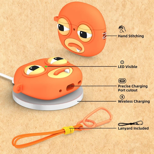 Alt view image 4 of 7 - for AirPods Pro 3 Case, Funny 3D Cartoon Ugly Protective Soft Silicone Case Cover with Keychain & Lanyard (Orange)