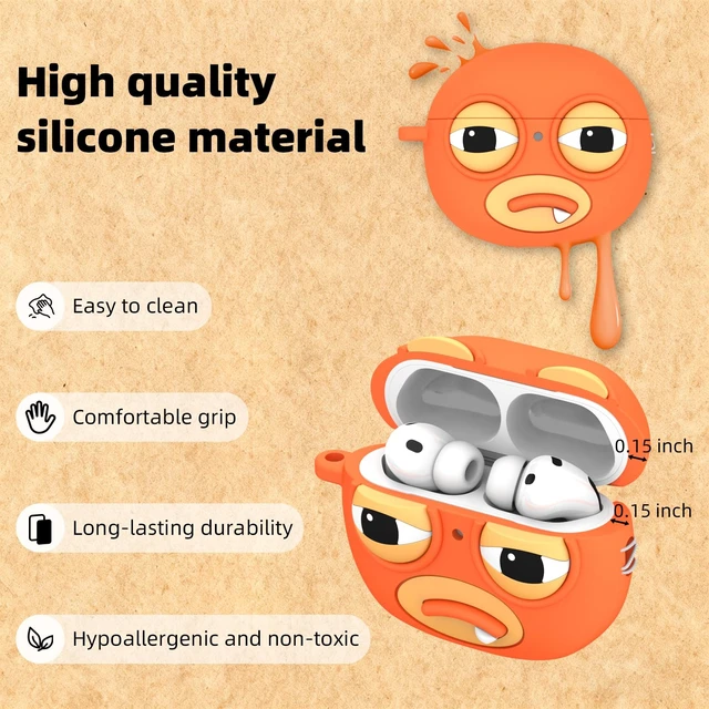 Alt view image 5 of 7 - for AirPods Pro 3 Case, Funny 3D Cartoon Ugly Protective Soft Silicone Case Cover with Keychain & Lanyard (Orange)