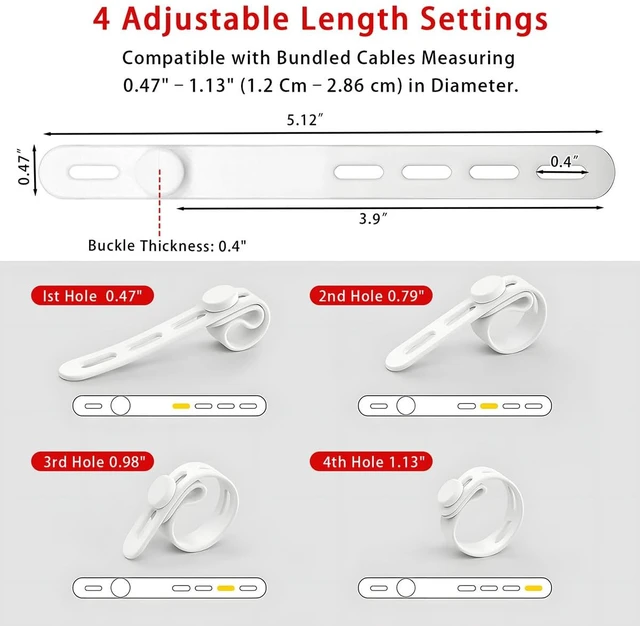 Alt view image 2 of 7 - 20 PCS Silicone Cable Ties, Reusable Cord Organizer Wraps with Locking Buckle, Soft Elastic Wire Ties for Charger Cord Management, Durable for Home Office Desk Accessories (White)