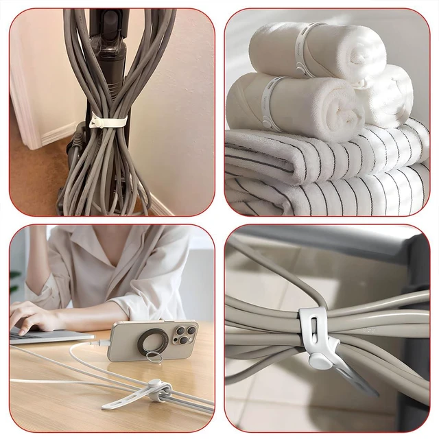Alt view image 5 of 7 - 20 PCS Silicone Cable Ties, Reusable Cord Organizer Wraps with Locking Buckle, Soft Elastic Wire Ties for Charger Cord Management, Durable for Home Office Desk Accessories (White)