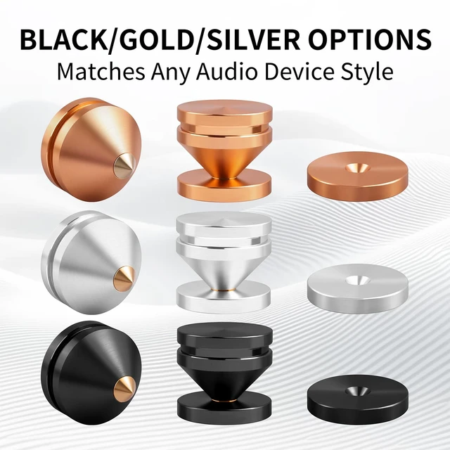 Alt view image 5 of 7 - HiFi Audio Isolation Feet 4-Pack Gold 23x20mm Aluminum Alloy & Gold-plated Copper, Turntable Isolation Pads with Adhesives for Speakers, Subwoofers, Amplifier, Audio