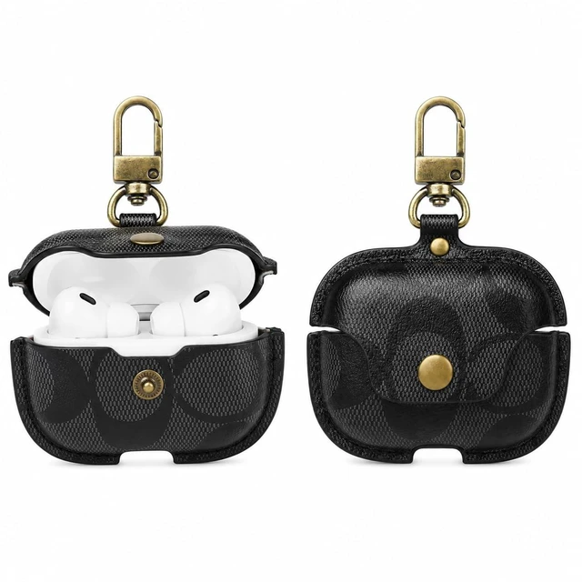 Main image of Leather Case for AirPods Pro 3, Vintage Print, Snap Button, Metal Buckle(C) Premium Leather Protective Case Compatible with AirPods Pro 3 (2025 Release)