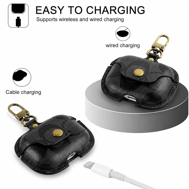 Alt view image 4 of 7 - Leather Case for AirPods Pro 3, Vintage Print, Snap Button, Metal Buckle(C) Premium Leather Protective Case Compatible with AirPods Pro 3 (2025 Release)