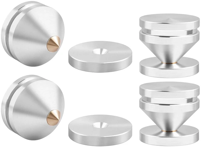 Main image of HiFi Audio Isolation Feet 4-Pack Silver 23x20mm Aluminum Alloy & Gold-plated Copper, Turntable Isolation Pads with Adhesives for Speakers, Subwoofers, Amplifier, Audio