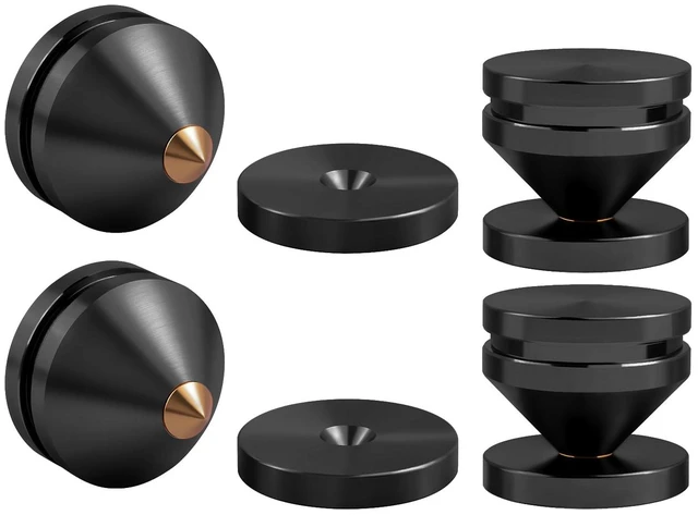 Main image of HiFi Audio Isolation Feet 4-Pack Black 23x20mm Aluminum Alloy & Gold-plated Copper, Turntable Isolation Pads with Adhesives for Speakers, Subwoofers, Amplifier, Audio