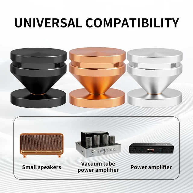 Alt view image 7 of 7 - HiFi Audio Isolation Feet 4-Pack Black 23x20mm Aluminum Alloy & Gold-plated Copper, Turntable Isolation Pads with Adhesives for Speakers, Subwoofers, Amplifier, Audio