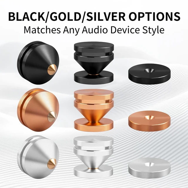 Alt view image 5 of 7 - HiFi Audio Isolation Feet 4-Pack Black 23x20mm Aluminum Alloy & Gold-plated Copper, Turntable Isolation Pads with Adhesives for Speakers, Subwoofers, Amplifier, Audio