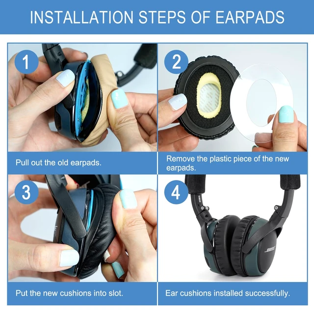 Alt view image 5 of 7 - Ear Pads Cushions Replacement for Bose On-Ear 2 Headphones,Earpads for Bose OE2/OE2i/SoundTrue On-Ear/SoundLink, Earpads with High Dense Noise Isolation Foam,Protein Leather,Black&Blue